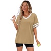 image:imageWIHOLL Womens T Shirts Loose Fit Short Sleeve Tees V Neck Color Block Summer Tops 2026 Fashion S4XL04  Khaki
