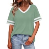 image:imageWIHOLL Womens T Shirts Loose Fit Short Sleeve Tees V Neck Color Block Summer Tops 2026 Fashion S4XL04  Light Green