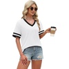 image:imageWIHOLL Womens T Shirts Loose Fit Short Sleeve Tees V Neck Color Block Summer Tops 2026 Fashion S4XL04  White