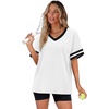 image:imageWIHOLL Womens T Shirts Loose Fit Short Sleeve Tees V Neck Color Block Summer Tops 2026 Fashion S4XL04  White