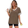 image:imageWIHOLL Womens T Shirts Loose Fit Short Sleeve Tees V Neck Color Block Summer Tops 2026 Fashion S4XLBeige Brown