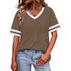 image:imageWIHOLL Womens T Shirts Loose Fit Short Sleeve Tees V Neck Color Block Summer Tops 2026 Fashion S4XLBeige Brown