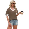 image:imageWIHOLL Womens T Shirts Loose Fit Short Sleeve Tees V Neck Color Block Summer Tops 2026 Fashion S4XLBeige Brown