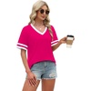 image:imageWIHOLL Womens T Shirts Loose Fit Short Sleeve Tees V Neck Color Block Summer Tops 2026 Fashion S4XLHot Pink