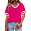 image:imageWIHOLL Womens T Shirts Loose Fit Short Sleeve Tees V Neck Color Block Summer Tops 2026 Fashion S4XLHot Pink