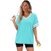 image:imageWIHOLL Womens T Shirts Loose Fit Short Sleeve Tees V Neck Color Block Summer Tops 2026 Fashion S4XLLight Lake Blue