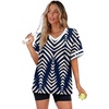 image:imageWIHOLL Womens T Shirts Loose Fit Short Sleeve Tees V Neck Color Block Summer Tops 2026 Fashion S4XLNavy Print