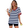image:imageWIHOLL Womens T Shirts Loose Fit Short Sleeve Tees V Neck Color Block Summer Tops 2026 Fashion S4XLNavy White Striped