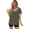 image:imageWIHOLL Womens T Shirts Loose Fit Short Sleeve Tees V Neck Color Block Summer Tops 2026 Fashion S4XLOlive Green