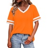 image:imageWIHOLL Womens T Shirts Loose Fit Short Sleeve Tees V Neck Color Block Summer Tops 2026 Fashion S4XLOrange