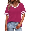 image:imageWIHOLL Womens T Shirts Loose Fit Short Sleeve Tees V Neck Color Block Summer Tops 2026 Fashion S4XLRose Red