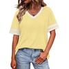 image:imageWIHOLL Womens T Shirts Loose Fit Short Sleeve Tees V Neck Color Block Summer Tops 2026 Fashion S4XLYellow