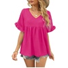 image:imageWIHOLL Womens Tops Casual V Neck Ruffle Sleeve T Shirts Babydoll Loose Fit Peplum Tops0deep Pink