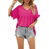 image:imageWIHOLL Womens Tops Casual V Neck Ruffle Sleeve T Shirts Babydoll Loose Fit Peplum Tops0deep Pink