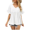 image:imageWIHOLL Womens Tops Casual V Neck Ruffle Sleeve T Shirts Babydoll Loose Fit Peplum Tops0white