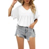 image:imageWIHOLL Womens Tops Casual V Neck Ruffle Sleeve T Shirts Babydoll Loose Fit Peplum Tops0white