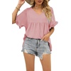 image:imageWIHOLL Womens Tops Casual V Neck Ruffle Sleeve T Shirts Babydoll Loose Fit Peplum Tops2baby Pink