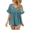image:imageWIHOLL Womens Tops Casual V Neck Ruffle Sleeve T Shirts Babydoll Loose Fit Peplum Tops2blue