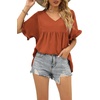 image:imageWIHOLL Womens Tops Casual V Neck Ruffle Sleeve T Shirts Babydoll Loose Fit Peplum Tops2brown
