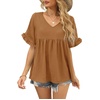 image:imageWIHOLL Womens Tops Casual V Neck Ruffle Sleeve T Shirts Babydoll Loose Fit Peplum Tops2coffee