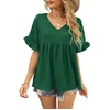 image:imageWIHOLL Womens Tops Casual V Neck Ruffle Sleeve T Shirts Babydoll Loose Fit Peplum Tops2dark Green