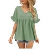 image:imageWIHOLL Womens Tops Casual V Neck Ruffle Sleeve T Shirts Babydoll Loose Fit Peplum Tops2green