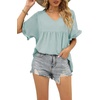 image:imageWIHOLL Womens Tops Casual V Neck Ruffle Sleeve T Shirts Babydoll Loose Fit Peplum Tops2light Green
