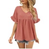 image:imageWIHOLL Womens Tops Casual V Neck Ruffle Sleeve T Shirts Babydoll Loose Fit Peplum Tops2pink