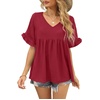 image:imageWIHOLL Womens Tops Casual V Neck Ruffle Sleeve T Shirts Babydoll Loose Fit Peplum Tops2red