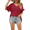 image:imageWIHOLL Womens Tops Casual V Neck Ruffle Sleeve T Shirts Babydoll Loose Fit Peplum Tops2red