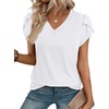 image:imageWIHOLL Womens Tops Dressy Casual Petal Sleeve Summer Spring Short Sleeve V Neck Shirts Work Business Vacation Clothes 2026All White
