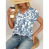 image:imageWIHOLL Womens Tops Dressy Casual Petal Sleeve Summer Spring Short Sleeve V Neck Shirts Work Business Vacation Clothes 2026Boho Blue  White Porcelain
