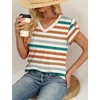 image:imageWIHOLL Womens Tops Dressy Casual Petal Sleeve Summer Spring Short Sleeve V Neck Shirts Work Business Vacation Clothes 2026Color Striped