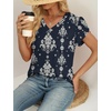 image:imageWIHOLL Womens Tops Dressy Casual Petal Sleeve Summer Spring Short Sleeve V Neck Shirts Work Business Vacation Clothes 2026Floral Boho Blue
