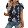 image:imageWIHOLL Womens Tops Dressy Casual Petal Sleeve Summer Spring Short Sleeve V Neck Shirts Work Business Vacation Clothes 2026Floral Boho Blue