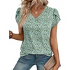 image:imageWIHOLL Womens Tops Dressy Casual Petal Sleeve Summer Spring Short Sleeve V Neck Shirts Work Business Vacation Clothes 2026Floral Green Pink Flowers
