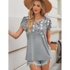 image:imageWIHOLL Womens Tops Dressy Casual Petal Sleeve Summer Spring Short Sleeve V Neck Shirts Work Business Vacation Clothes 2026Floral Grey