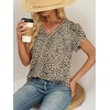 image:imageWIHOLL Womens Tops Dressy Casual Petal Sleeve Summer Spring Short Sleeve V Neck Shirts Work Business Vacation Clothes 2026Floral Leopard Print
