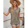 image:imageWIHOLL Womens Tops Dressy Casual Petal Sleeve Summer Spring Short Sleeve V Neck Shirts Work Business Vacation Clothes 2026Floral Leopard Print