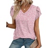 image:imageWIHOLL Womens Tops Dressy Casual Petal Sleeve Summer Spring Short Sleeve V Neck Shirts Work Business Vacation Clothes 2026Floral Pink Dot