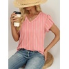 image:imageWIHOLL Womens Tops Dressy Casual Petal Sleeve Summer Spring Short Sleeve V Neck Shirts Work Business Vacation Clothes 2026Floral Pink Stripes