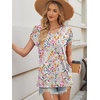 image:imageWIHOLL Womens Tops Dressy Casual Petal Sleeve Summer Spring Short Sleeve V Neck Shirts Work Business Vacation Clothes 2026Floral White Red Flowers