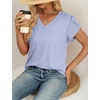 image:imageWIHOLL Womens Tops Dressy Casual Petal Sleeve Summer Spring Short Sleeve V Neck Shirts Work Business Vacation Clothes 2026Striped Blue
