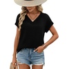 image:imageWIHOLL Womens Tops Dressy Casual Rolled Short Sleeve V Neck T Shirts Summer Business Work Blouses Crepe Texture OutfitsAblack