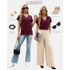 image:imageWIHOLL Womens Tops Dressy Casual Rolled Short Sleeve V Neck T Shirts Summer Business Work Blouses Crepe Texture OutfitsAburgundy