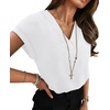 image:imageWIHOLL Womens Tops Dressy Casual Rolled Short Sleeve V Neck T Shirts Summer Business Work Blouses Crepe Texture OutfitsAwhite