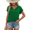 image:imageWIHOLL Womens Tops Dressy Casual Rolled Short Sleeve V Neck T Shirts Summer Business Work Blouses Crepe Texture OutfitsBgreen