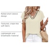 image:imageWIHOLL Womens Tops Dressy Casual Rolled Short Sleeve V Neck T Shirts Summer Business Work Blouses Crepe Texture OutfitsPapricotripple Stripd