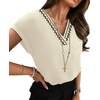 image:imageWIHOLL Womens Tops Dressy Casual Rolled Short Sleeve V Neck T Shirts Summer Business Work Blouses Crepe Texture OutfitsPapricotripple Stripd