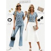 image:imageWIHOLL Womens Tops Dressy Casual Rolled Short Sleeve V Neck T Shirts Summer Business Work Blouses Crepe Texture OutfitsPblue Ethnic Flower